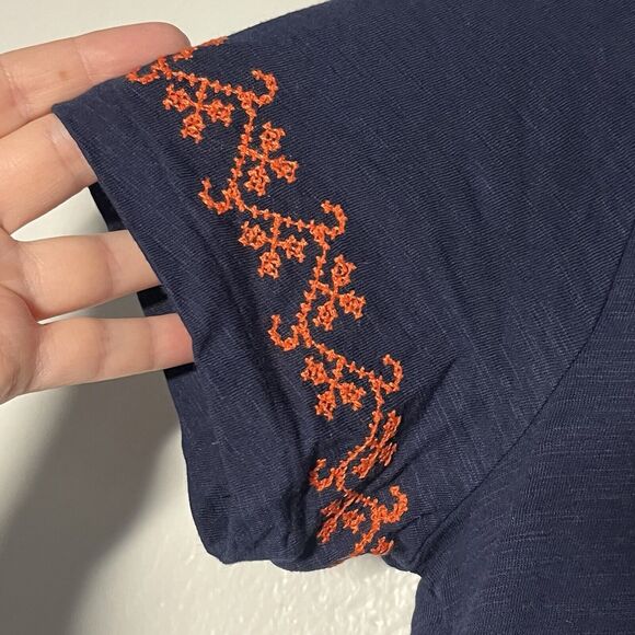 J Crew Embroidered Blouse Shirt Size XS Blue Orange Details Short Sleeve NWT $50 - Picture 4 of 10